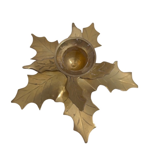 Vintage Brass Christmas Holly Candle Holder Small Candlestick for Taper Candles - Picture 4 of 5